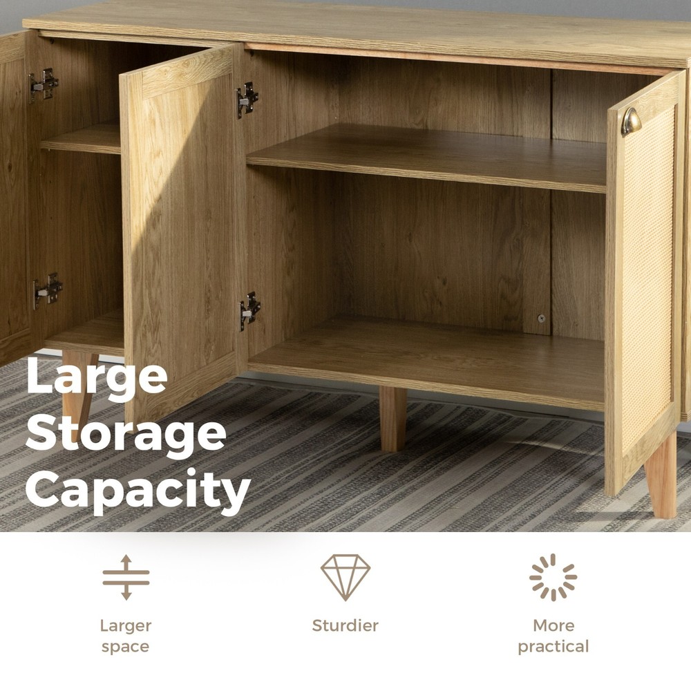 Buffet Sideboard Cabinet Rattan Cabinet Storage w/ 3 Doors Kitchen Dining Room