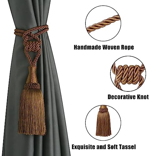 Curtain Tiebacks Handmade Holdbacks for Curtains Drape 2 Pack Coffee