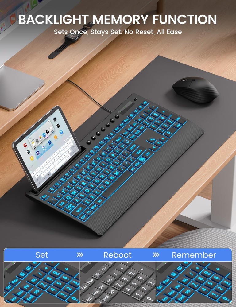 SABLUTE Large Print Backlit Keyboard, USB Wired Computer Keyboard with Black