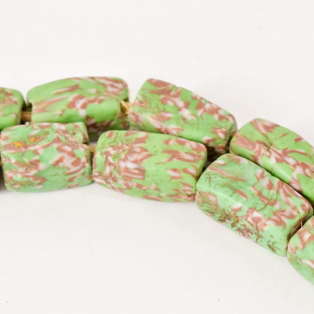 Floral Venetian Rectangular Green Trade Beads