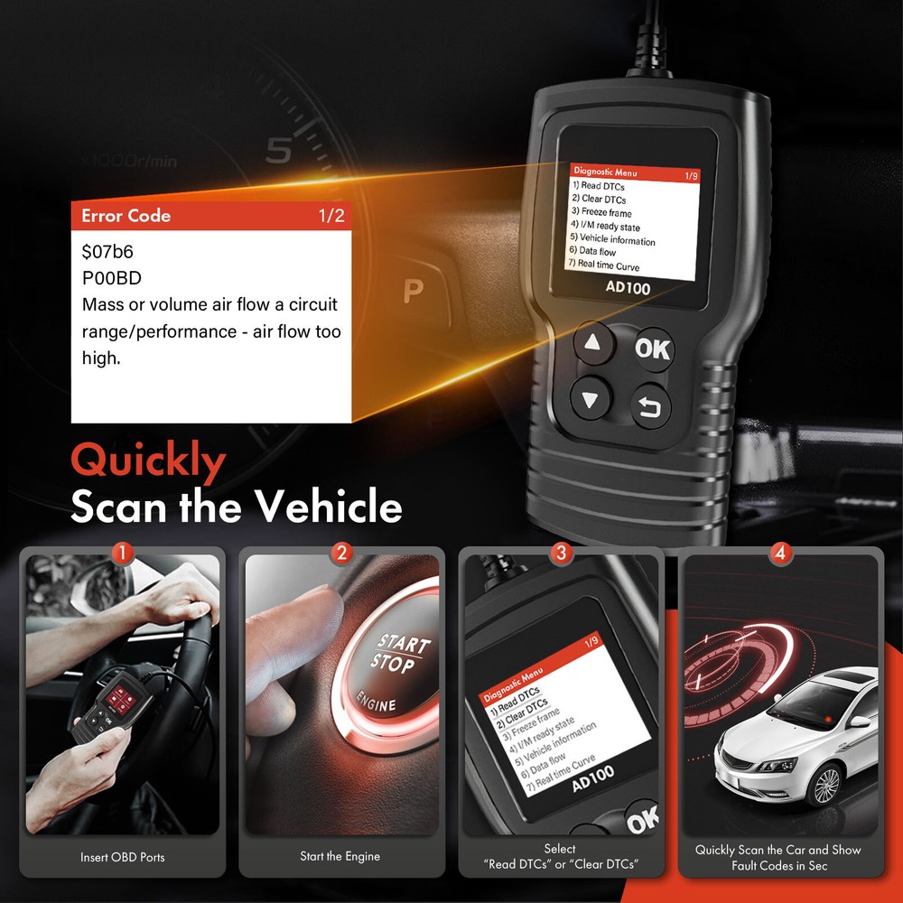 Universal OBD II Car Scanner Code Reader Check Engine Fault Diagnostic Scan Tool