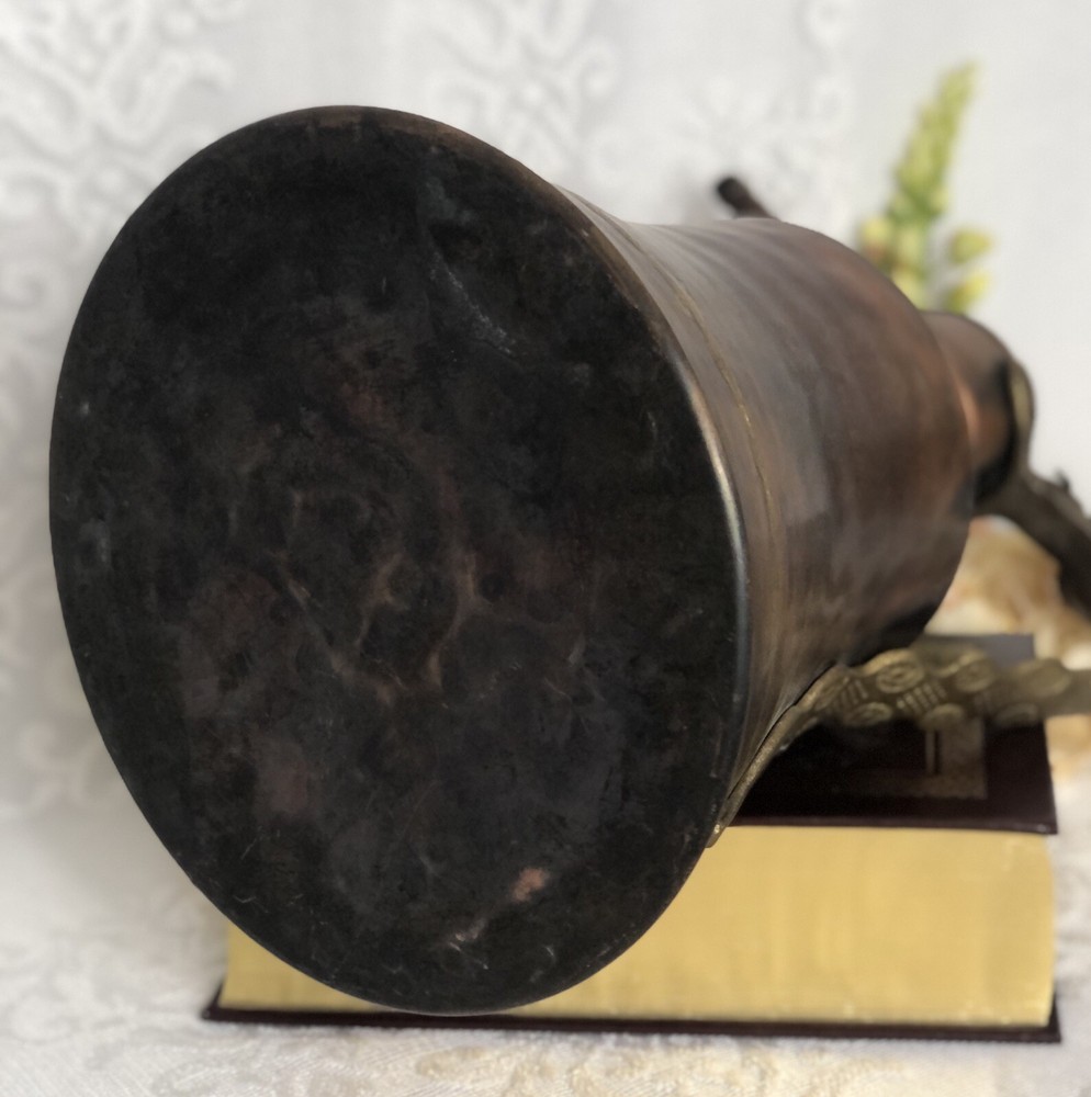 Solid Copper Middle Eastern Ewer / Pitcher Hand Hammered Lidded Vintage lovely