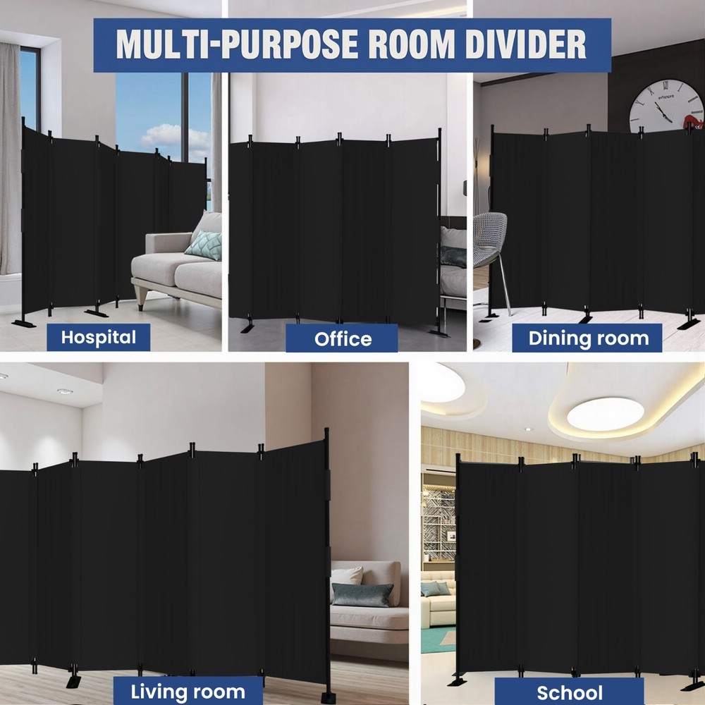 Black 6 Panel Room Divider Privacy Screen Portable Folding Partition for Office