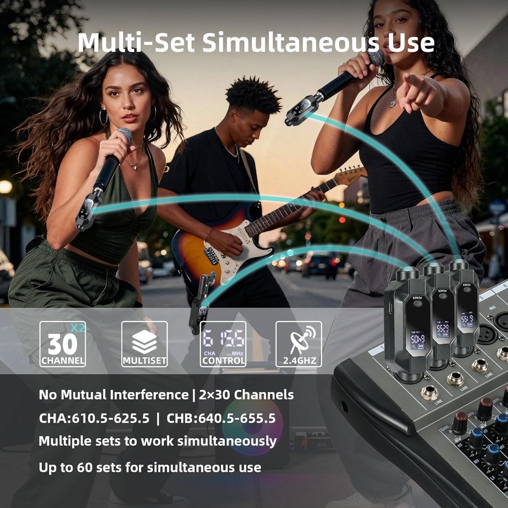 Transmitters Black Wireless XLR Microphone Transmitter Phantom Power 2.4G Auto