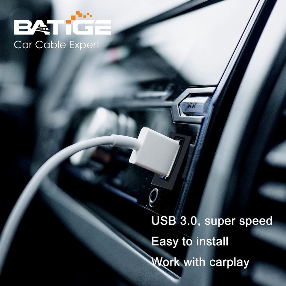 BATIGE Square Single Port USB 3.0 Panel Flush Mount Extension 1ft, Black