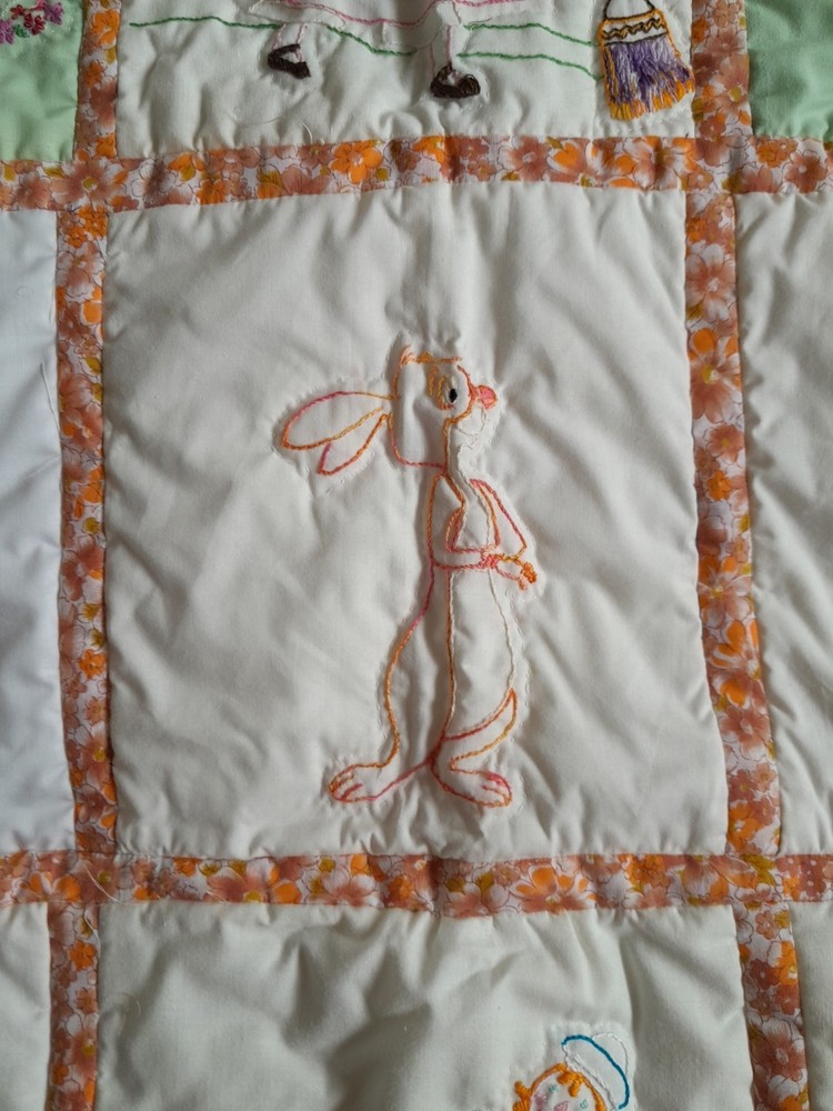 Vintage Handmade Embroidered Patchwork Crib Cot Pram Cover