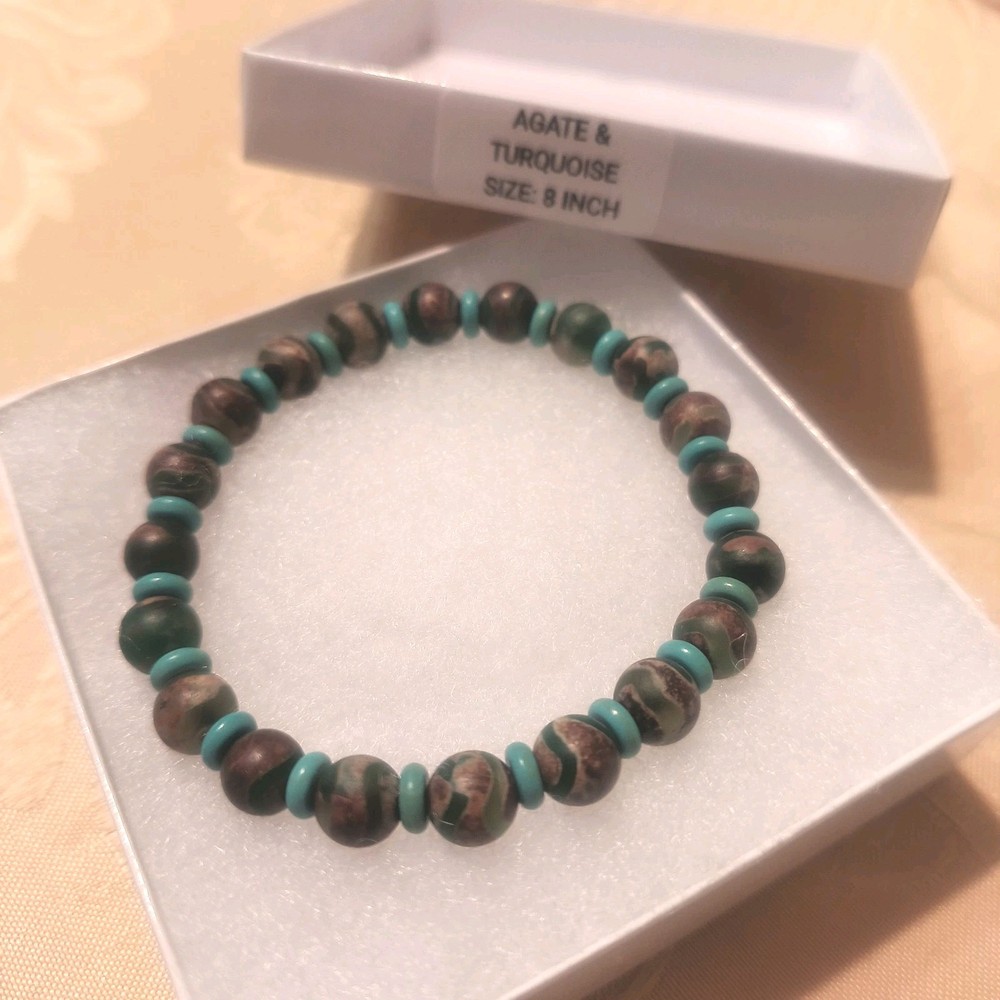 Earthy Agate Stone Bracelet Handmade 8 INCH