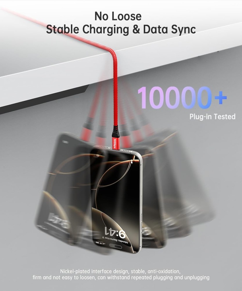 10ft Red USB C Cable 10Gbps Data Transfer, Extra Long 3.2 Gen 2 10ft,