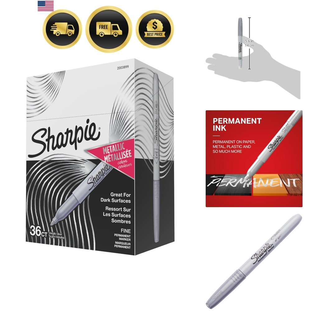 Metallic Permanent Markers, Fine Point, Metallic Silver, 36 Count