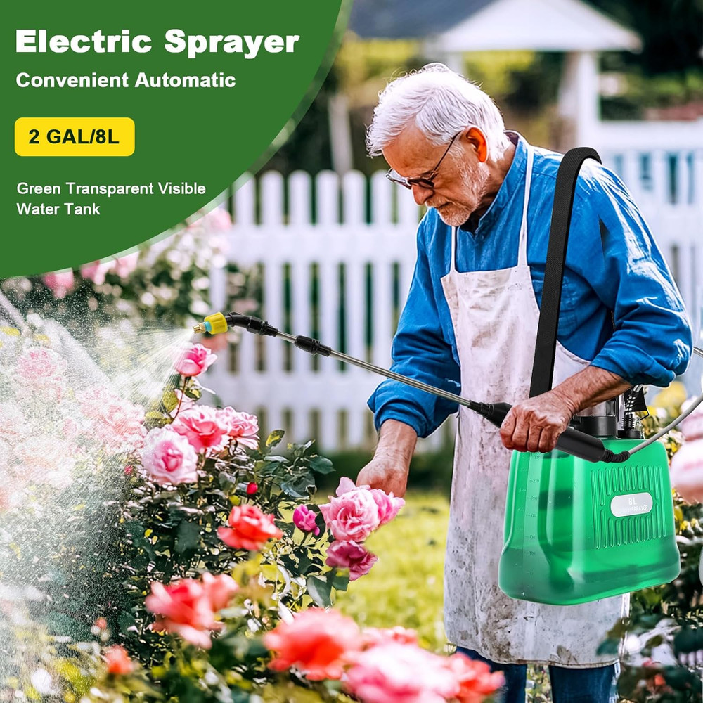 2 Gallon Battery-Powered Pump Sprayer with 3 Nozzles and Adjustable Strap