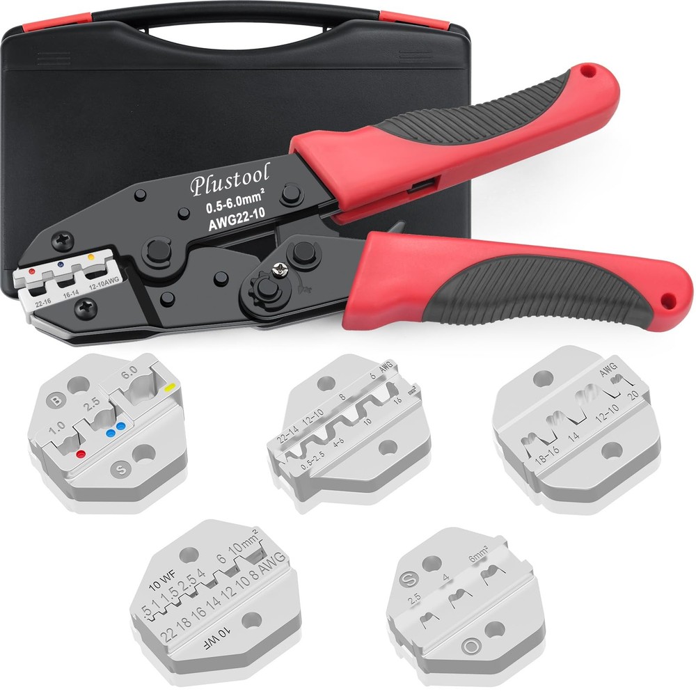 Plustool 6PCS Crimping Tool Set - Ratcheting Wire Crimper - for Heat Shrink,...