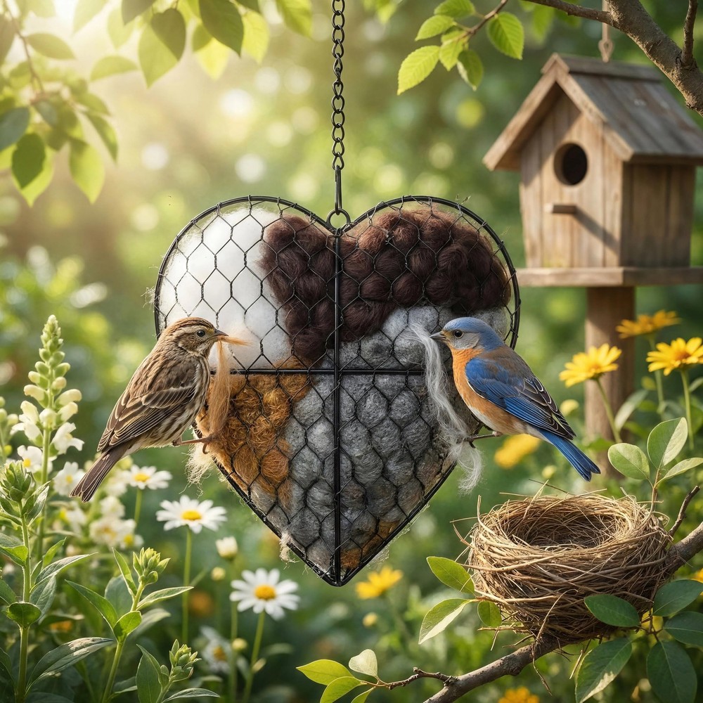 Handmade Fiber Bird Nesting Heart, Nesting Material for Wild Bird, Refillable...