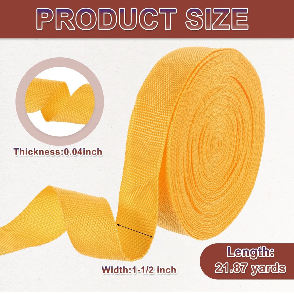 Nylon Webbing Strap, 22 Yards x 1-1/2" Polypropylene Flat Webbing Strap (Yellow)
