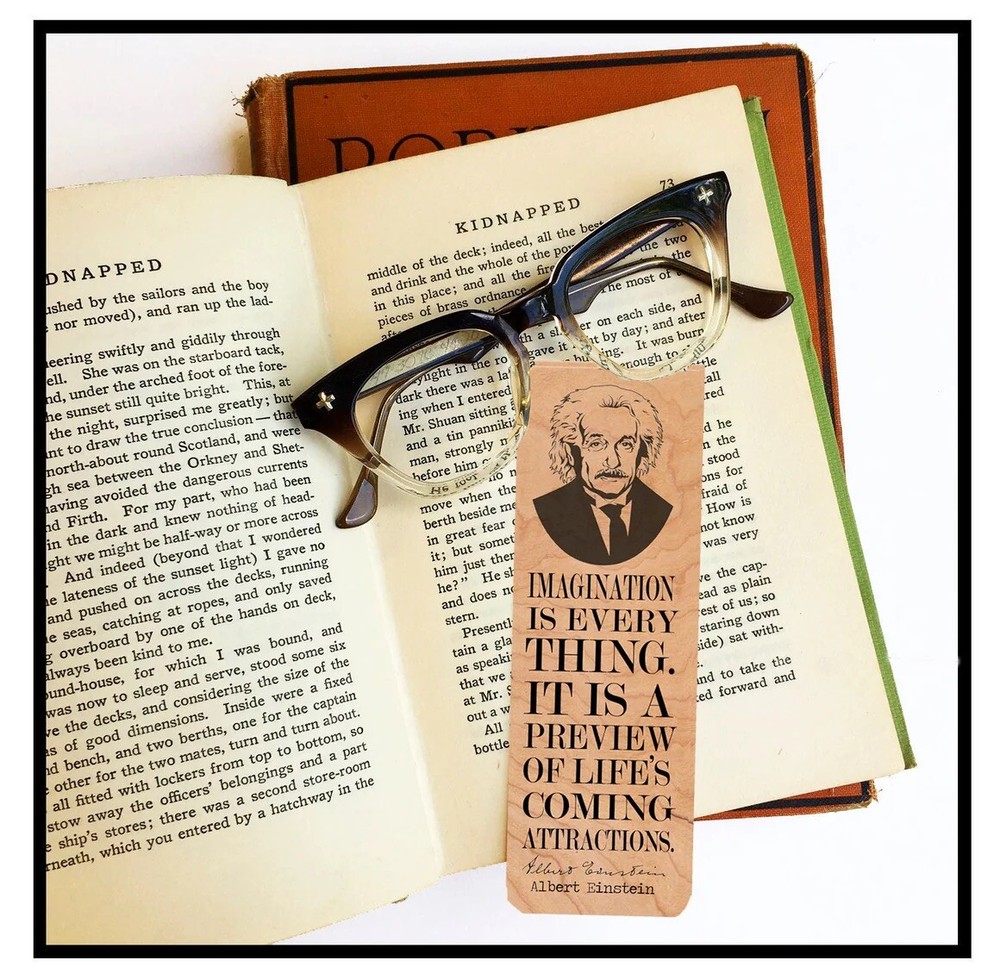 Albert Einstein Literary Wood Bookmark - Imagination Is Everything Quote
