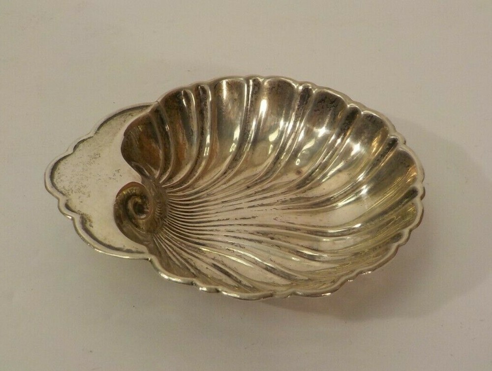 Sterling Silver Embossed Shell Shaped Nut Dish, No Monograms