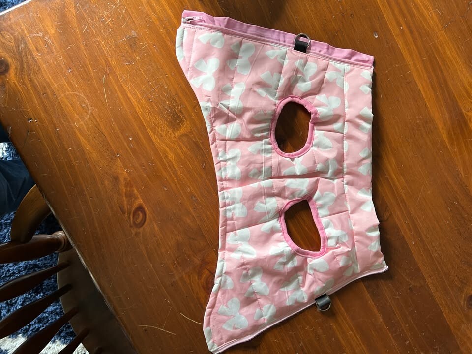 Dog Coat Jacket No-Pull Harness Pink Bow Design Zip Closure D-Rings Size M