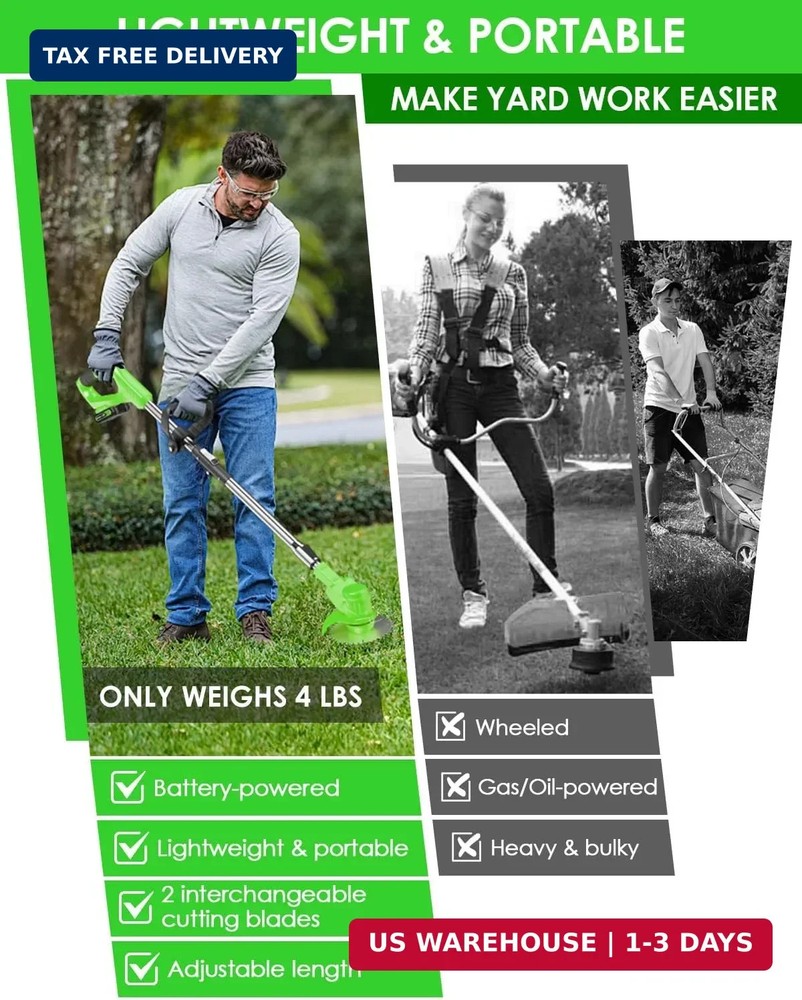 Cordless Weed Wacker, 2-in-1 stringless Weed Wacker, Foldable 2.0Ah Battery Powe