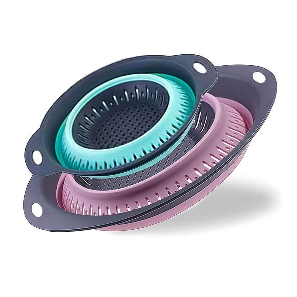 Collapsible Colander Set, Square Round Triangles Silicone Kitchen Strainer Pe...