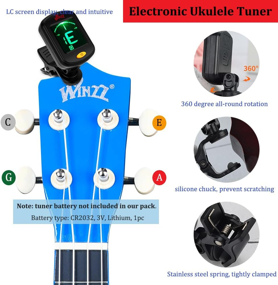 Soprano Ukulele Starter Kit for Beginners with Bag, Clip-On Tuner, Extra Strings