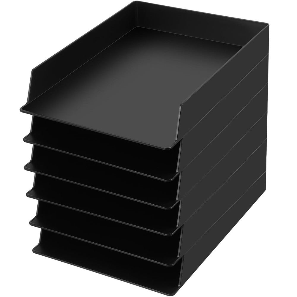 6 PCS Stackable Paper Trays Rectangular Plastic Desk Holder File Storage Black