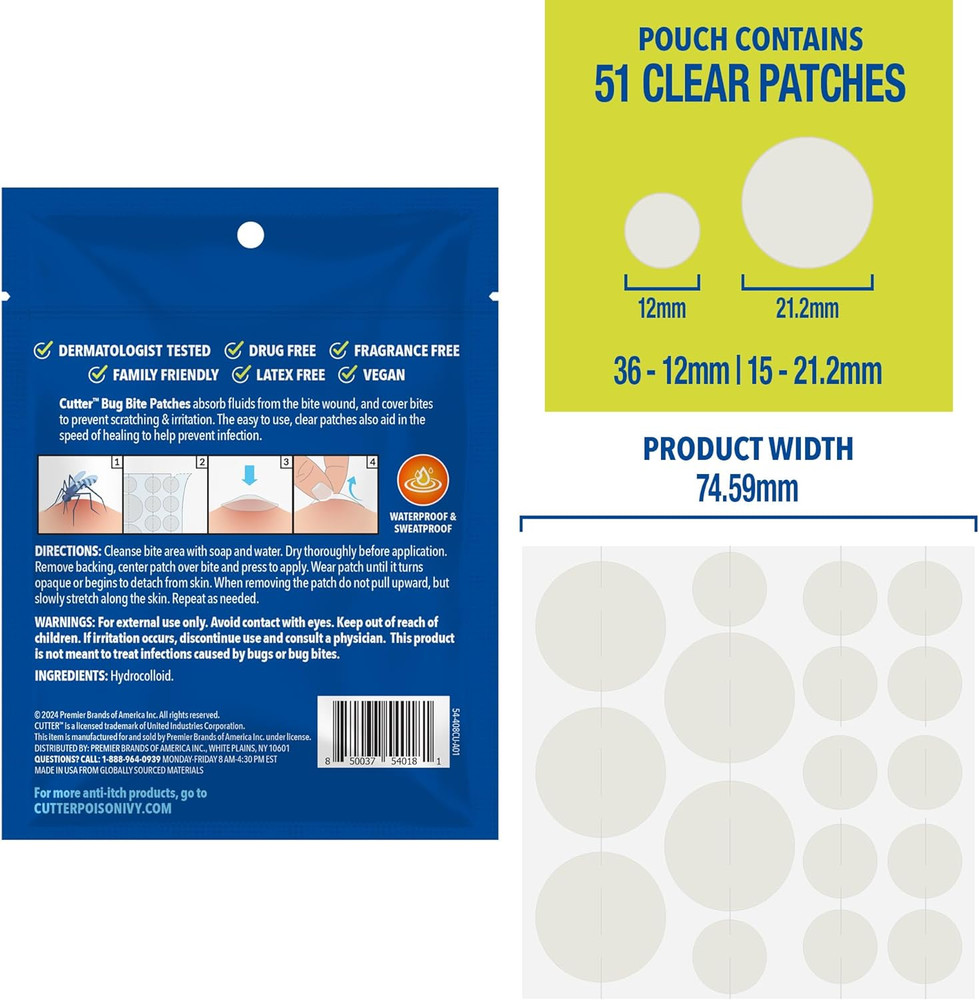 2 Pack Cutter Bug Bite Patches Itch Relief Hydrocolloid Patches 51 Count X 2
