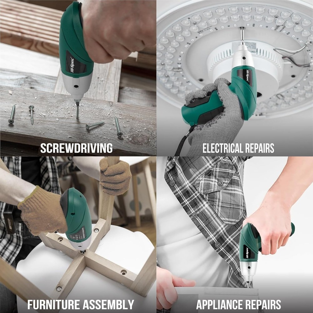 Hi-Spec 3.6V Cordless Electric Screwdriver Set w/ Interchangeable Bits