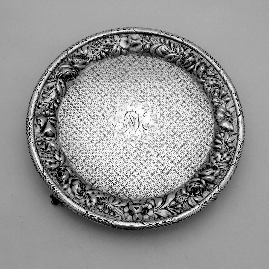 Round Repousse Salver Warner Sterling Silver Baltimore Mono NK