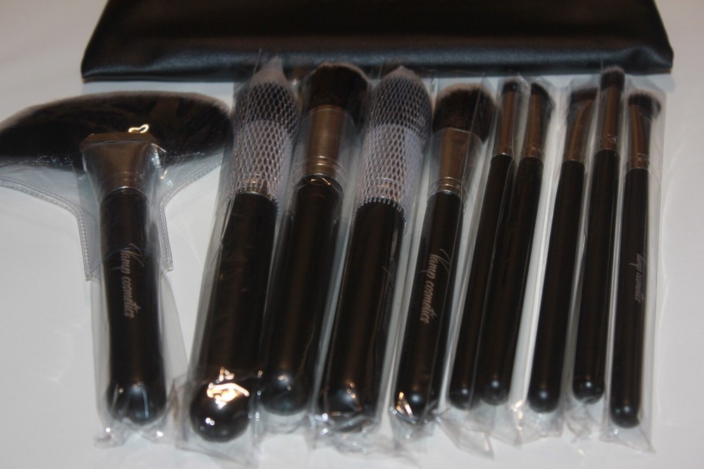 VAMP Cosmetic Black Makeup Brushes Set 10 Pieces With Bag BLACK