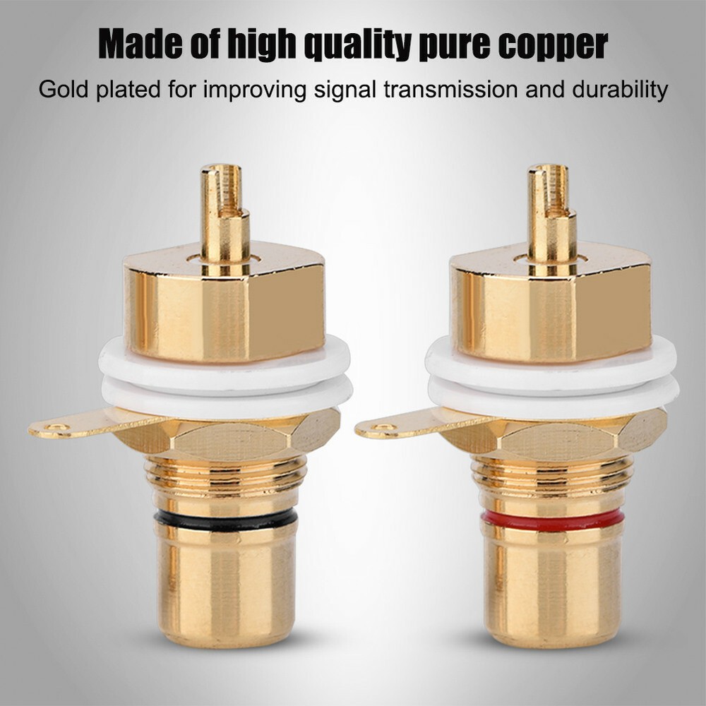 2PCS RCA Female Chassis Panel Mount Socket Connector Gold Plated Adapter