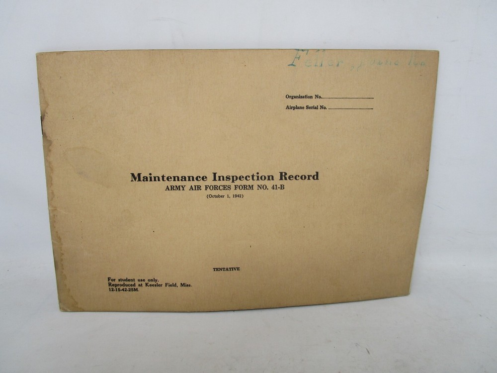 1942 Army Air Forces Maintenance Inspection Record grey