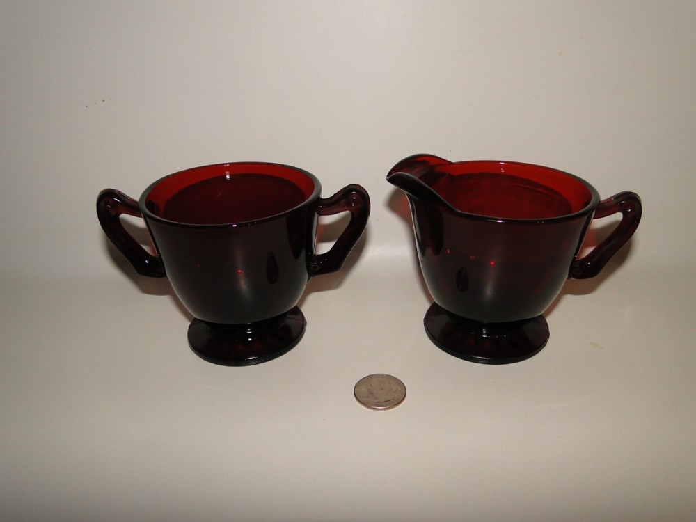 Hocking ROYAL RUBY RED FOOTED CREAMER & SUGAR, 3 1/4" Tall