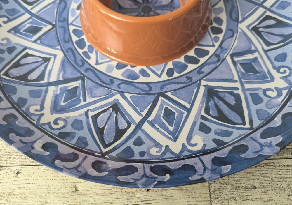 Tommy Bahama Blue Spanish Tile Chip & Dip Round Server 15" Melamine