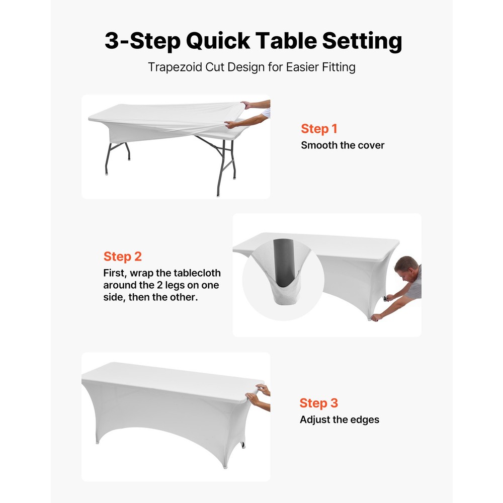 Uimoso 6 Pack Stretchable Spandex Table Covers for 8FT Tables - White