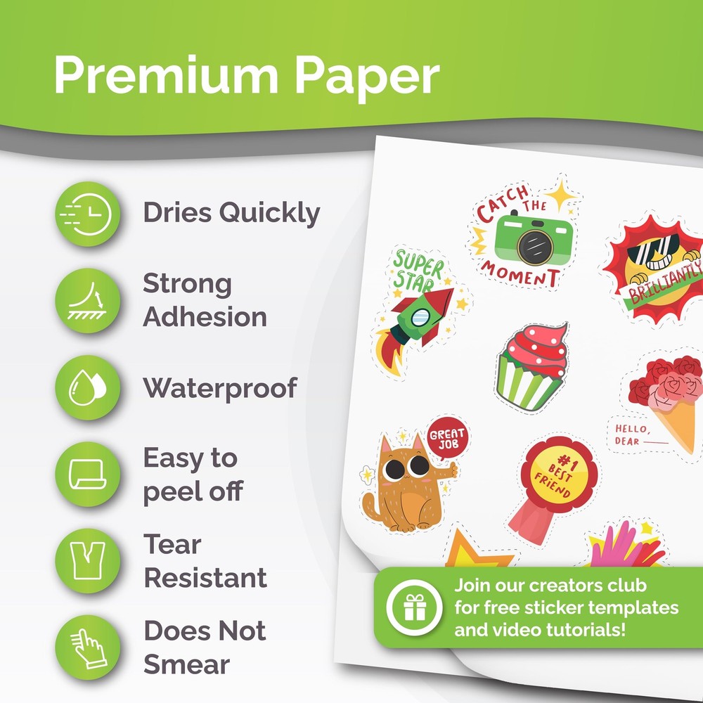 Premium Printable Vinyl Sticker Paper for Inkjet Printer - 34 Sheets Self-Adh...