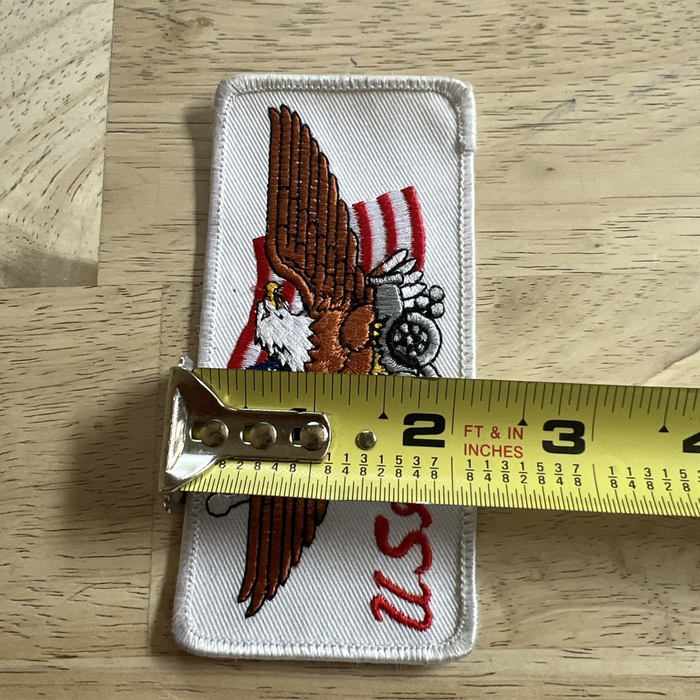 USA Flag Harley Davidson Eagle Logo Patch White with Red Lettering