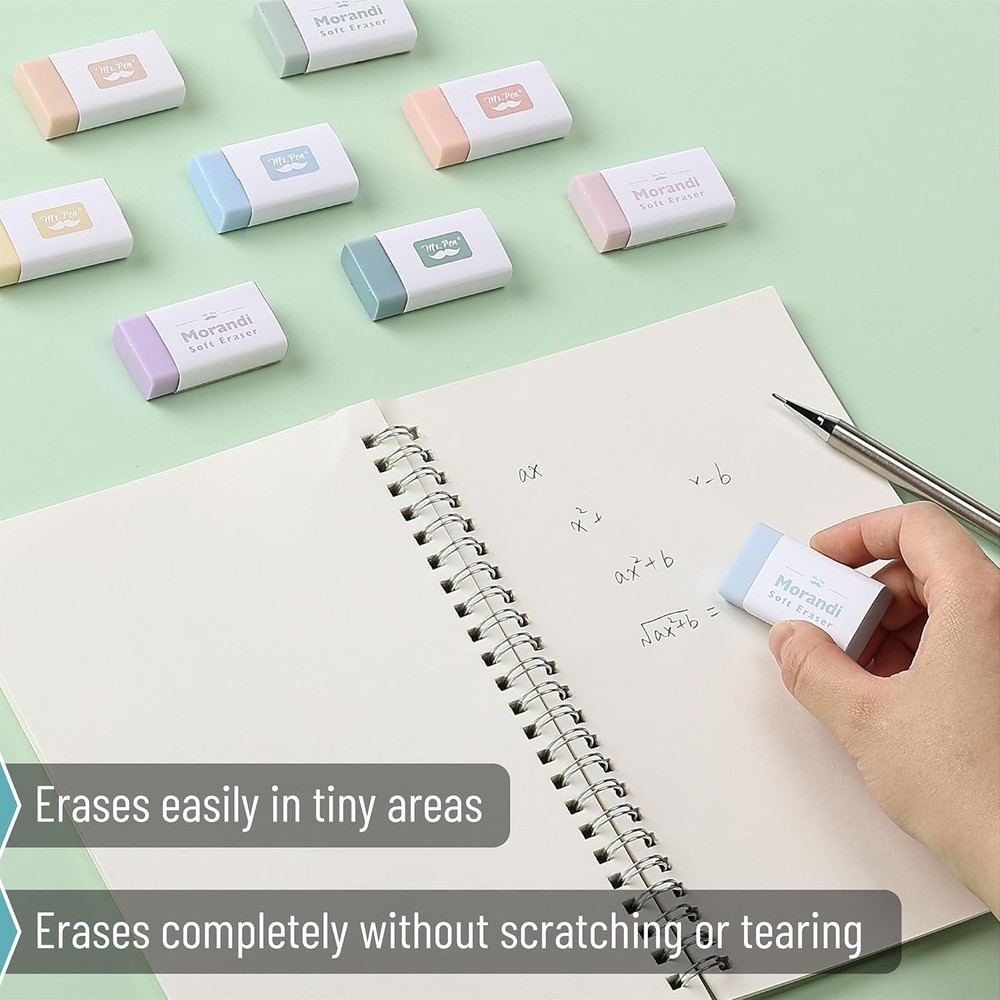Mr. Pen- Erasers, 10 Pack, Pencil Eraser, Muted 10 Morandi