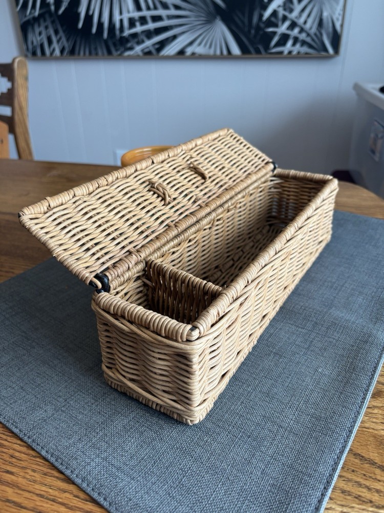 Basket Woven Rectangular Lidded 12x3 Inches