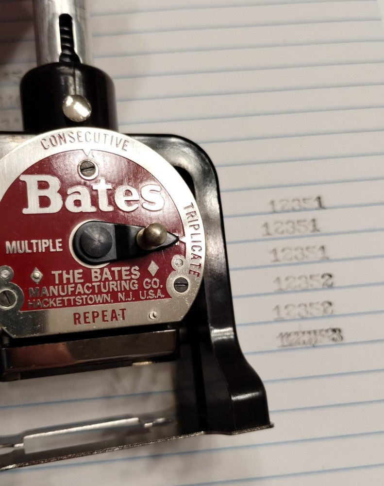 Vtg Bates Numbering Machine Multiple 4 Movement 6 Wheels Style E in Original Box