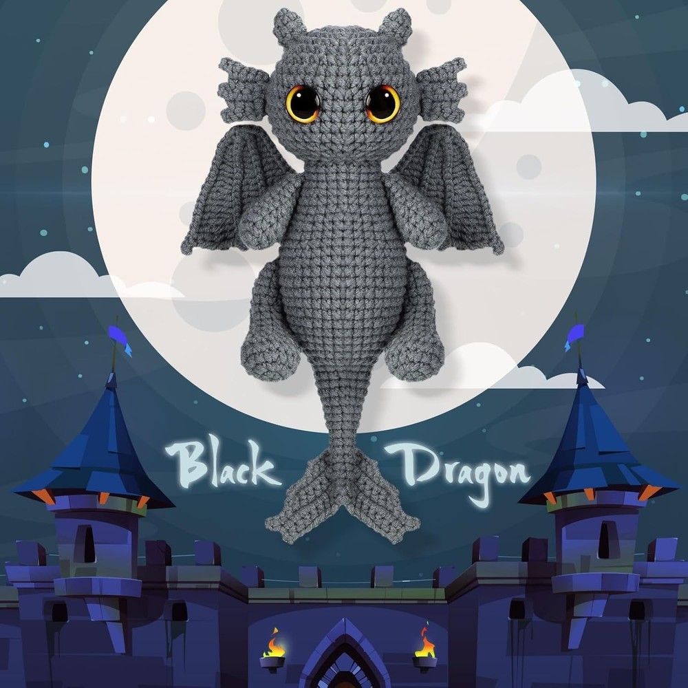 Crochet Kits with Step-by-Step Video Tutorials,Back Dragon 9 inch Christmas Gift