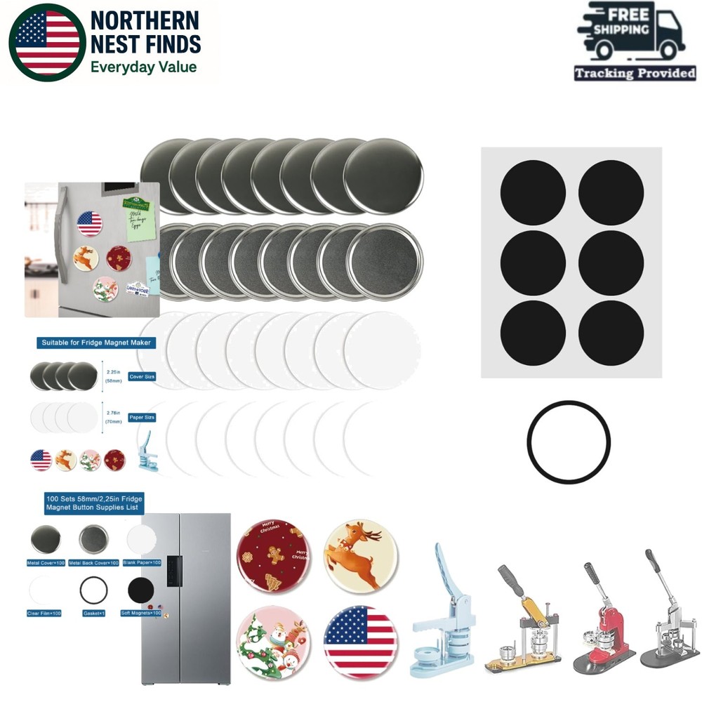 Complete 100-Piece Fridge Magnet Maker Kit - Includes Metal & Clear Components