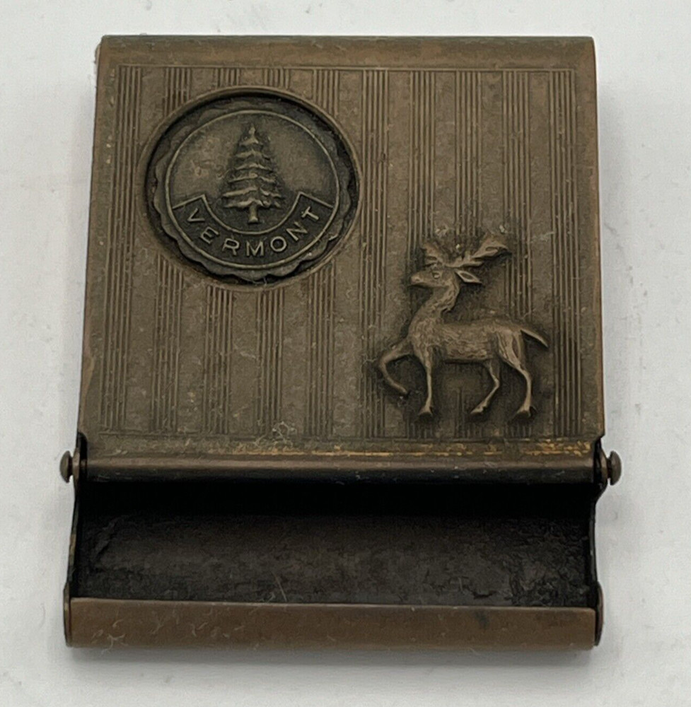 Vermont Copper Match Book Holder Case Tree Deer