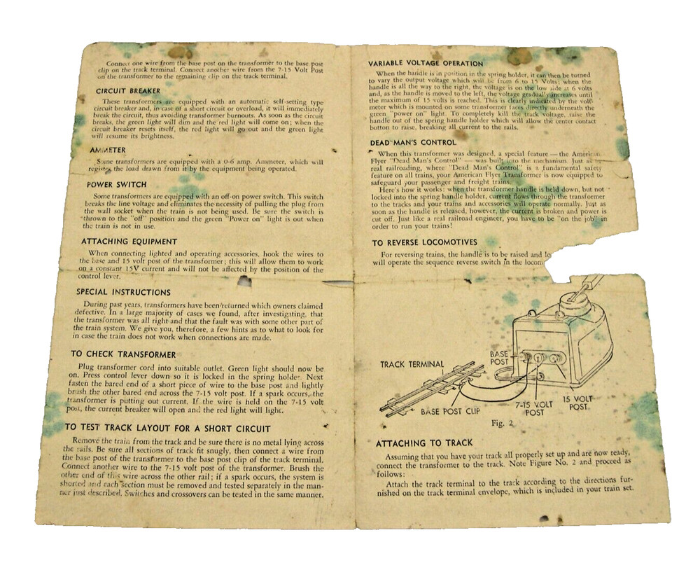 American Flyer Transformer Instructions #M3191