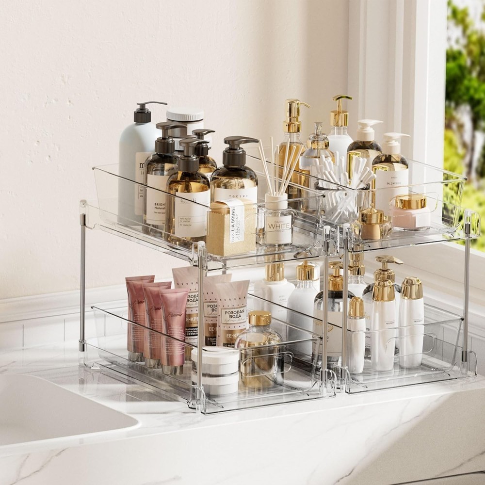Space-Saving 2 Tier Storage Solution for Bathroom & Pantry - 11.8" x 7.5" x 10"