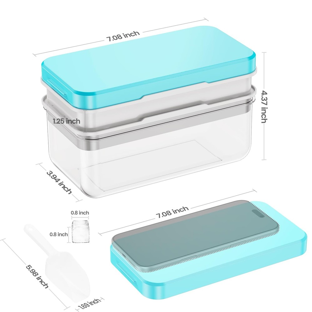 2PC Ice Cube Tray with Lid and Bin 56 Cubes BPA Free Easy Release Stackable