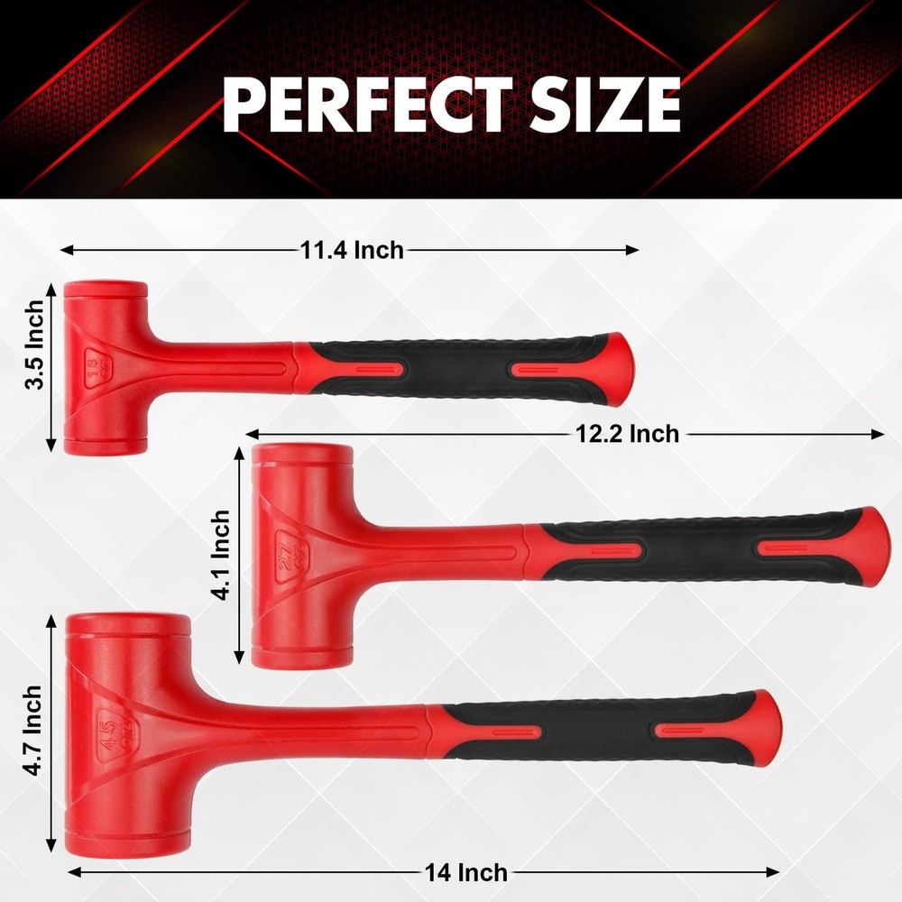 YIYITOOLS Dead Blow Hammer Set, 3 1-3LB, Red