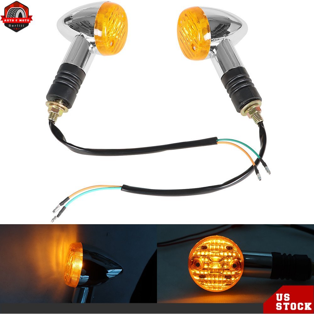 2×Amber Chrome Front Rear Turn Signal Blinker Indicator Light Motorcycle