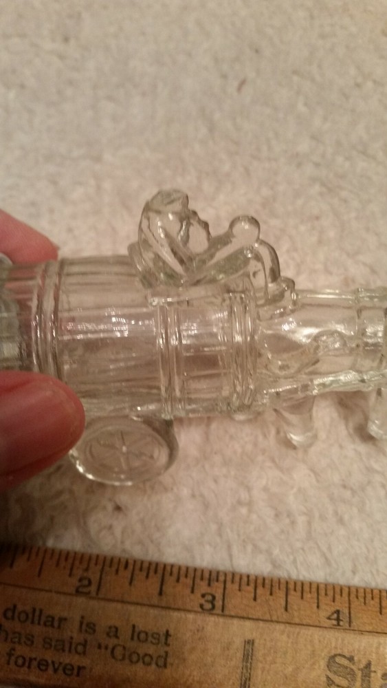 2 Candy Container Vintage Train Engine Unopened barrel donkey lid clear glass