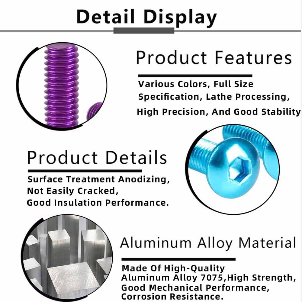 M3~M6 Aluminum Pan/Button Head Socket Cap Screws Allen Hex Bolts Anodizing Red