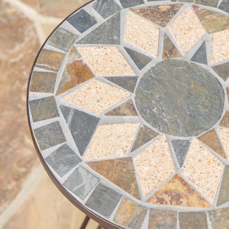 Foldable Outdoor Stone Side Table W/ Iron Frame Unique Patio Accent Table New