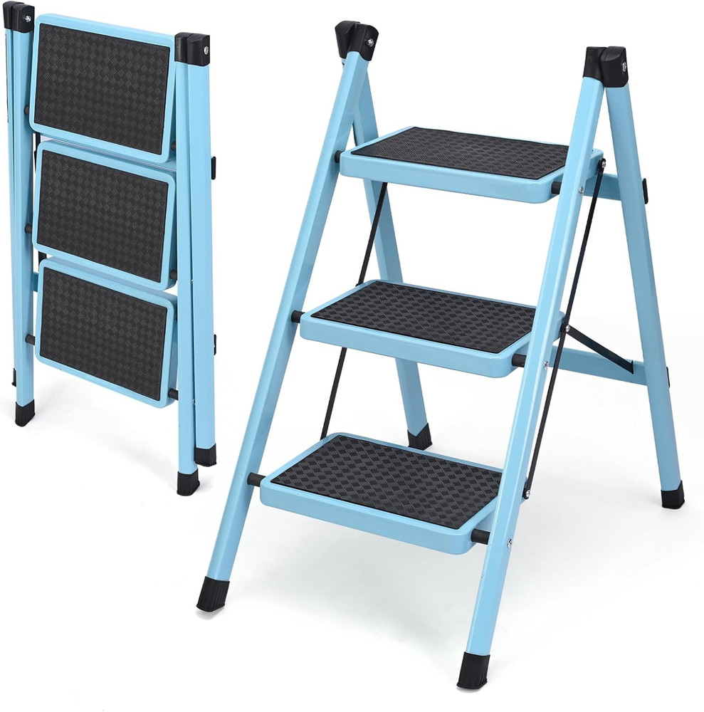 3 Step Ladder, Folding Step Stool for Adults, Lightweight Aluminum Step Ladder,